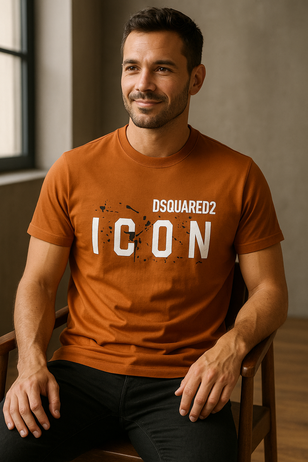 Men’s Dsquared2 Style “ICON” T-Shirt – Maroon & Yellow (Premium Cotton)