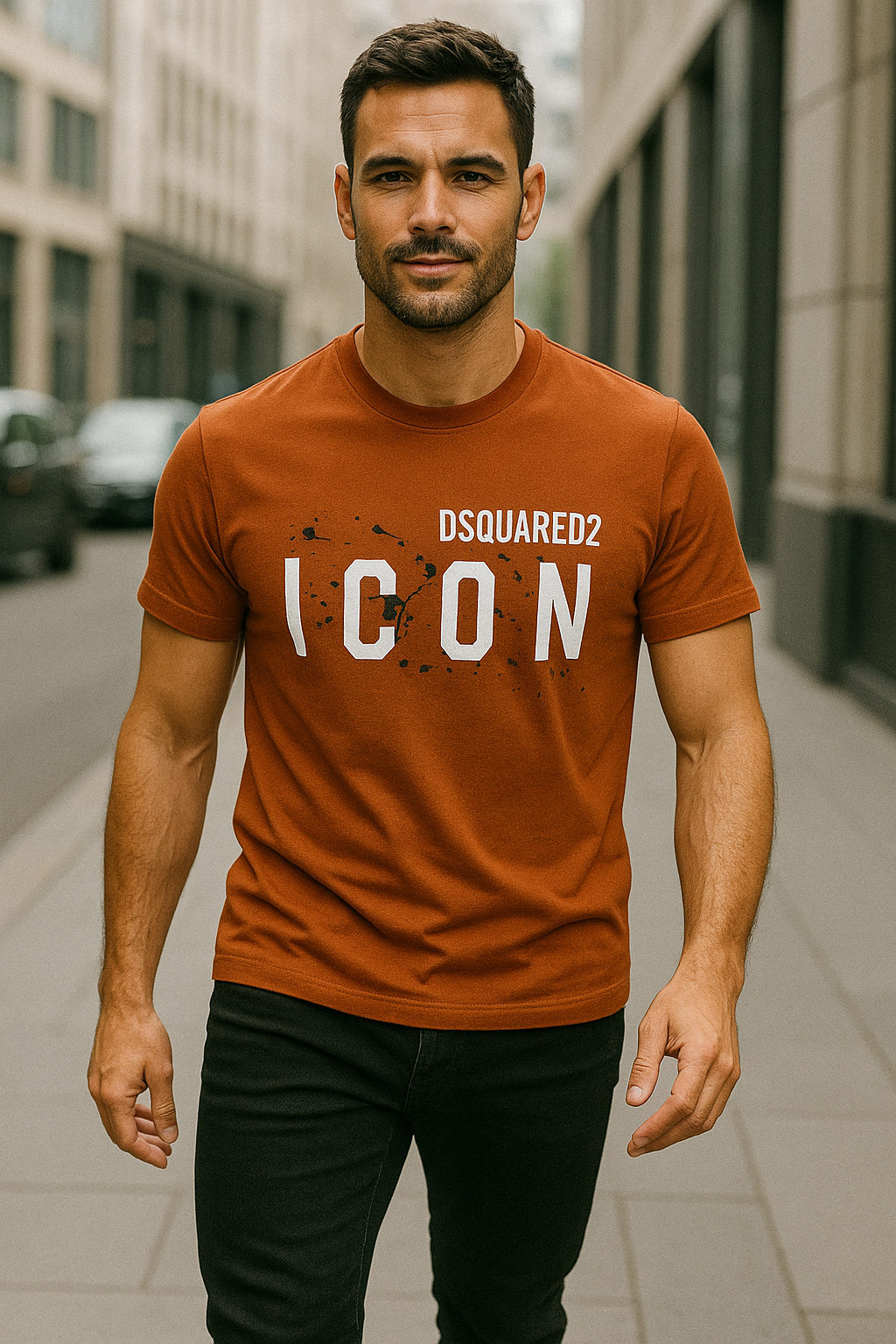 Men’s Dsquared2 Style “ICON” T-Shirt – Maroon & Yellow (Premium Cotton)