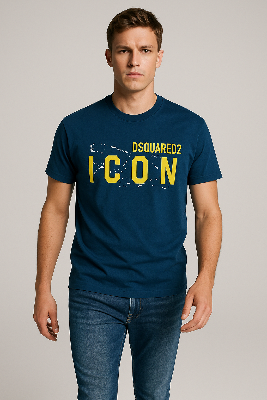 Men’s Dsquared2 Style “ICON” T-Shirt – Maroon & Yellow (Premium Cotton)