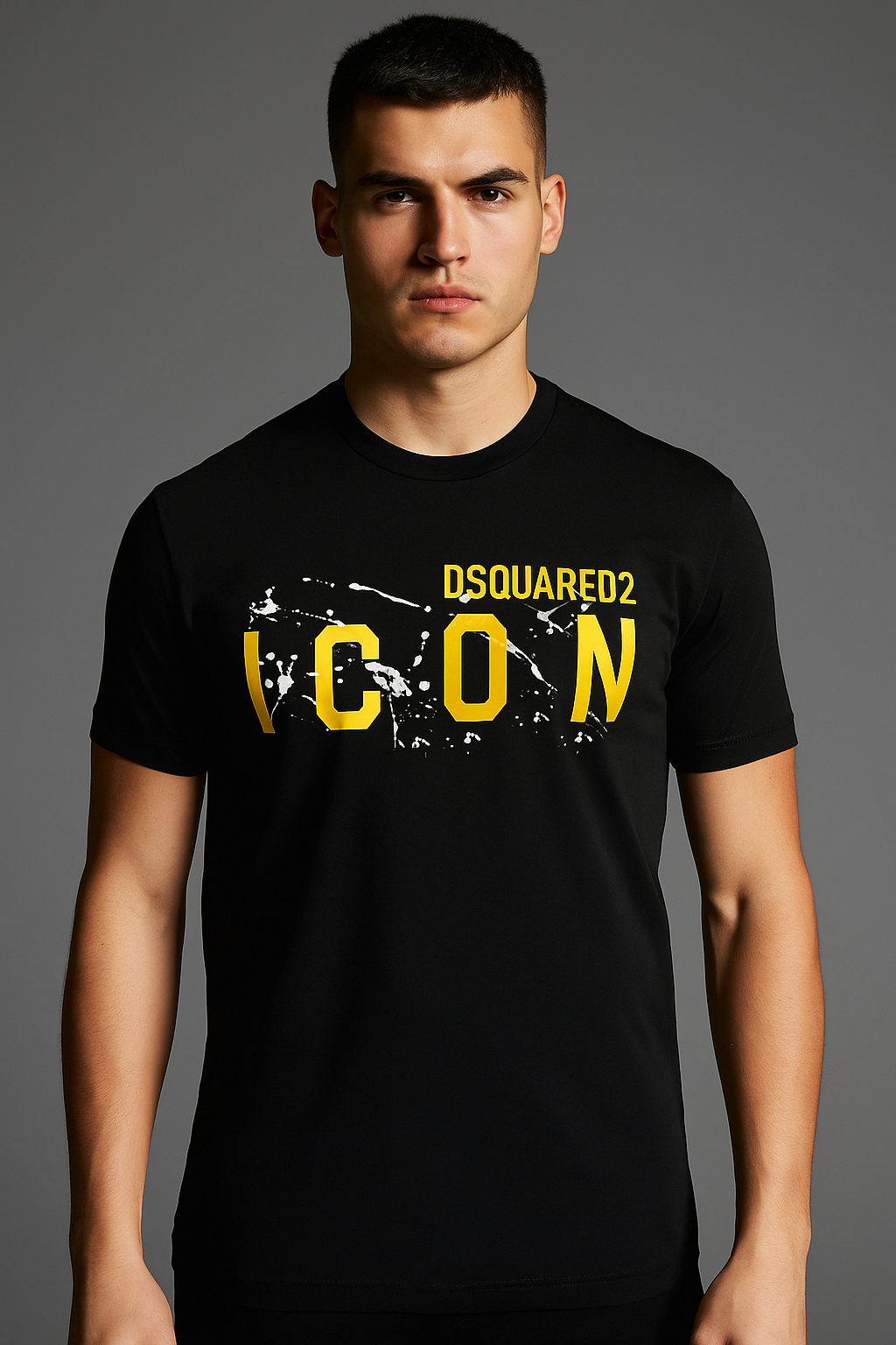 Men’s Dsquared2 Style “ICON” T-Shirt – Maroon & Yellow (Premium Cotton)