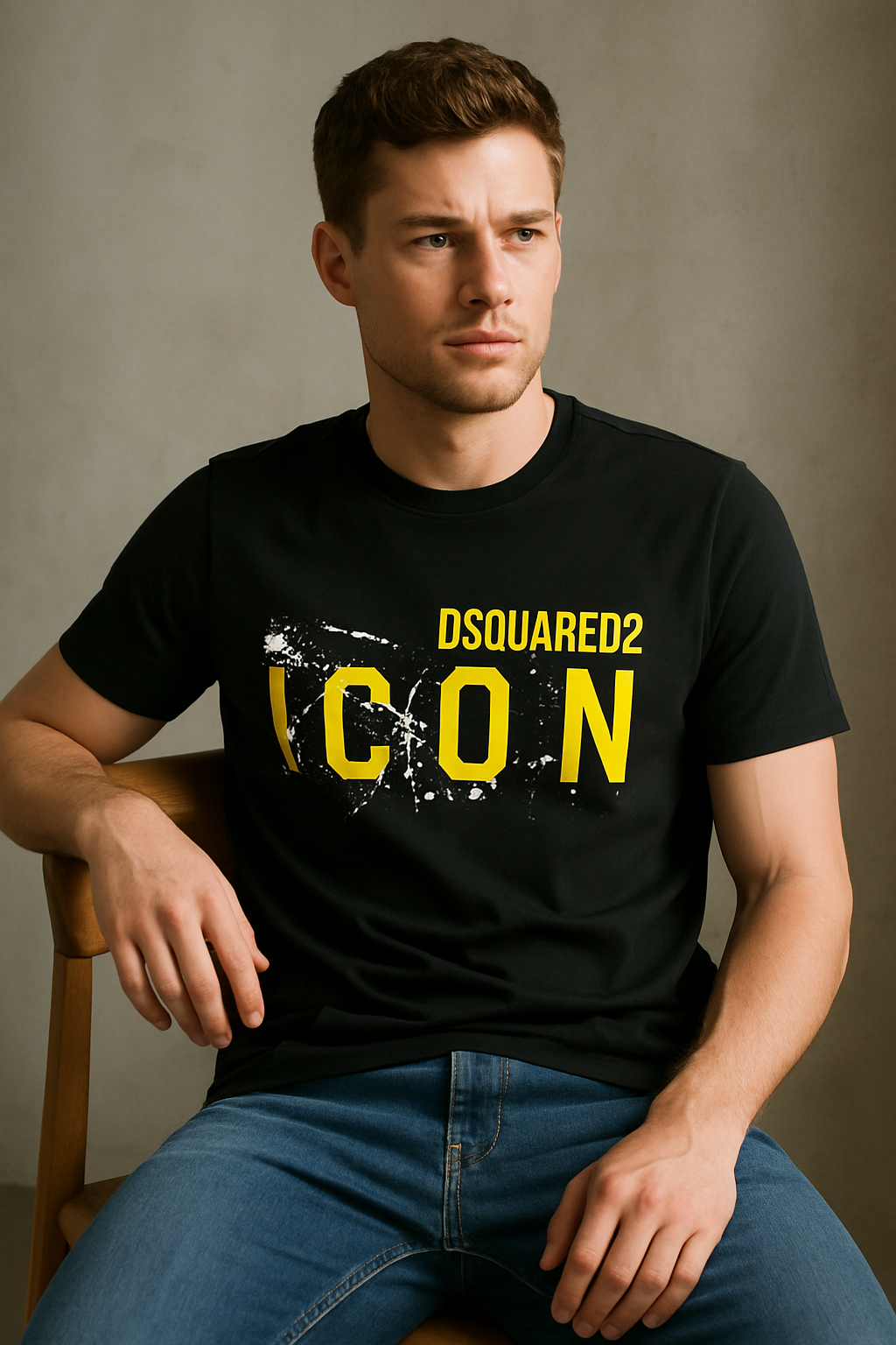 Men’s Dsquared2 Style “ICON” T-Shirt – Maroon & Yellow (Premium Cotton)