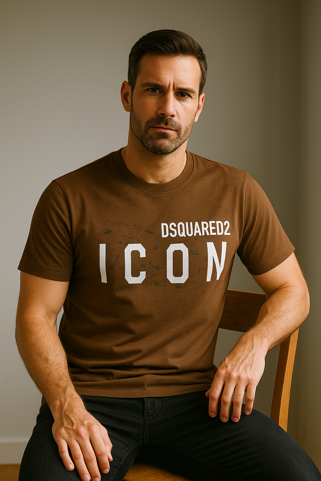 Men’s Dsquared2 Style “ICON” T-Shirt – Maroon & Yellow (Premium Cotton)