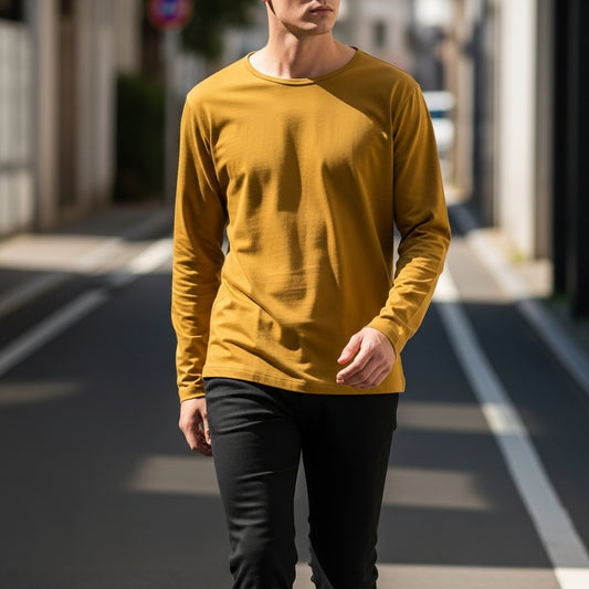 Mustard Full Sleeve Casual Jersey Shirt for Men – Premium Winter Wear